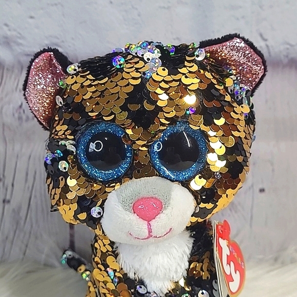 Ty Sterling Leopard Cat Sequin Flippables Ty Beanie Boos Plush Stuffed Animal - Picture 3 of 16
